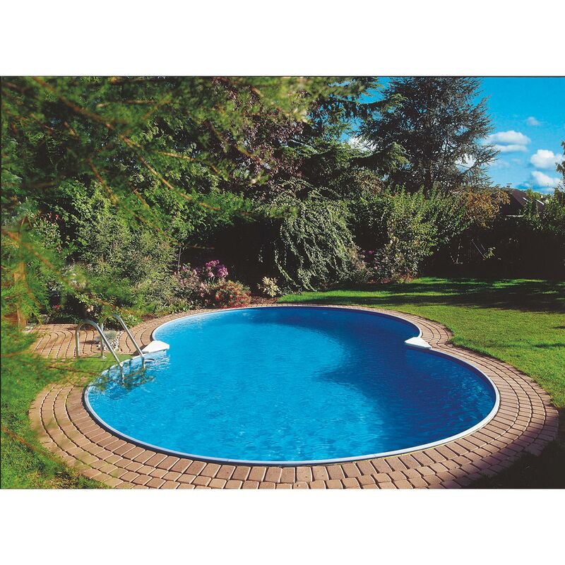Stahlwandpool achtform Exklusiv 525x320x120 cm, Stahl 0,6 mm weiß, Folie 0,6 mm blau, Einhängebiese
