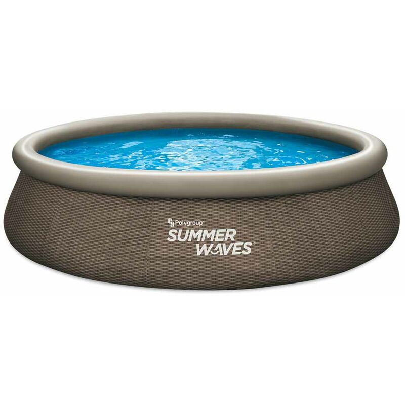 Summer Waves Quick Up Pool aufblasbarer Pool rund Rattanoptik braun Ø 396x84 cm