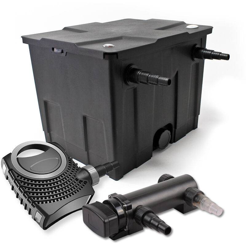 SunSun Komplettset: CBF-350 Teichfilter bis 12000 L Teichfilteranlage als Durchlauffilter, CTF-8000 SuperECO Teichpumpe 8000l/h 70W, CUV-318