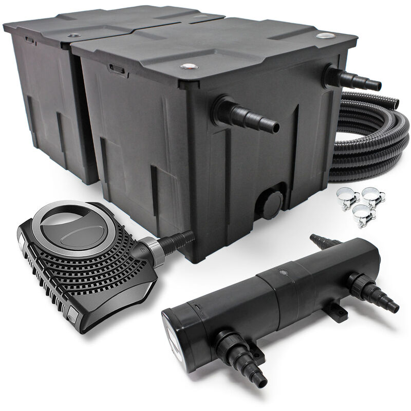 SunSun Komplettset: CBF-350B Teichfilter bis 60000 L Teichfilteranlage Durchlauffilter, NEO8000 Teichpumpe 8000l/h 70W, CUV-236 Teichklärer 36W, 10m