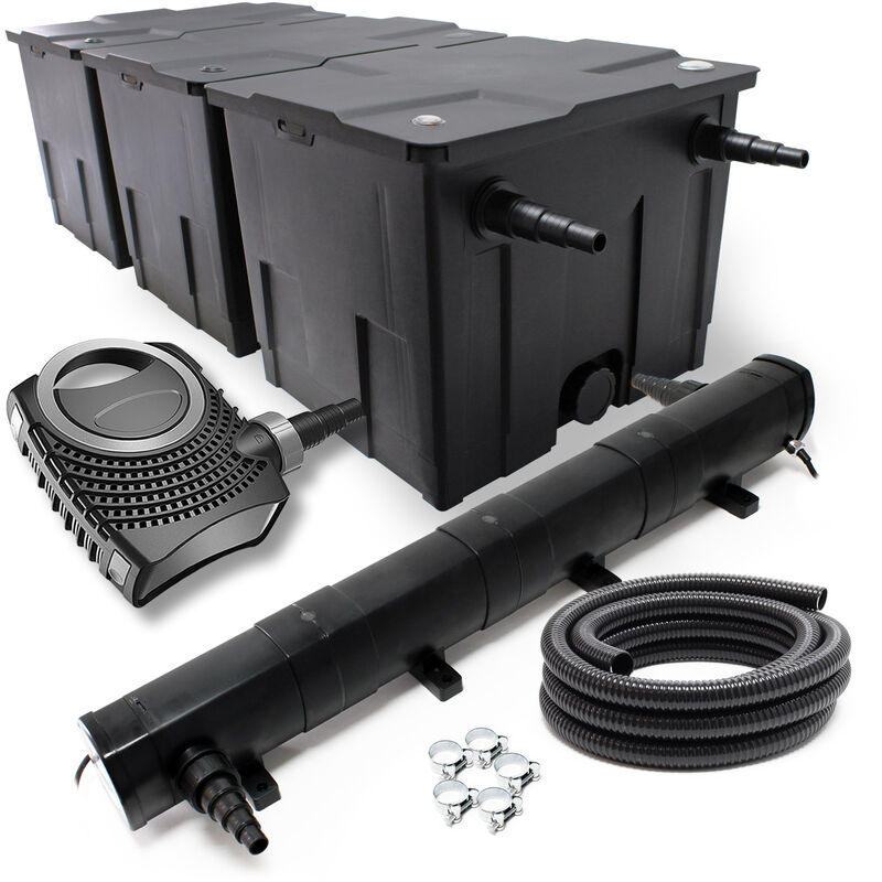 Wiltec Komplettset: CBF-350C Teichfilter bis 90000 L Teichfilteranlage Durchlauffilter, NEO10000 Teichpumpe 10000l/h 80W, CUV-272 Teichklärer 72W,