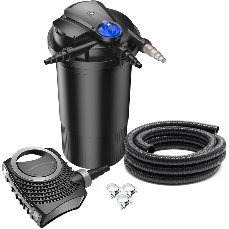 SunSun Komplettset: CPA-15000 Teichdruckfilter bis 30000 L mit 18 Watt UV-C Teichklärer, NEO3800 SuperEco Teichpumpe 3600l/h 20W, 5m Teichschlauch 38