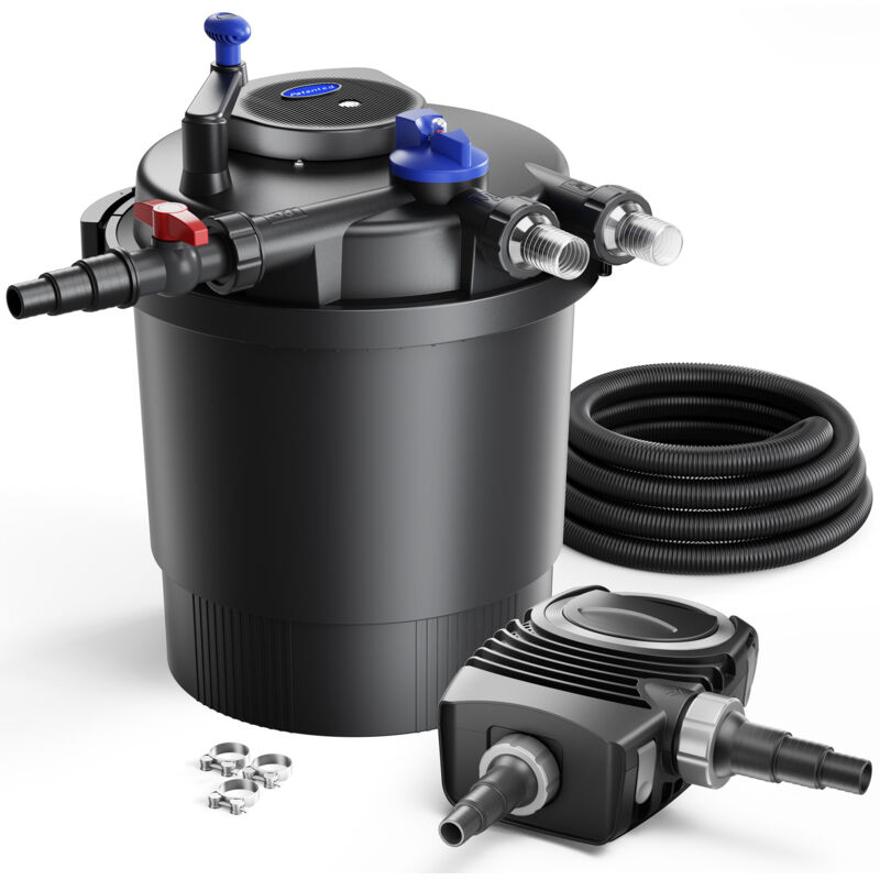 SunSun Komplettset: CPF-20000 Teichdruckfilter bis 10000 L mit 11 Watt UV-C Teichklärer, NEO6000 SuperEco Teichpumpe 6000l/h 40W, 5m Teichschlauch 38