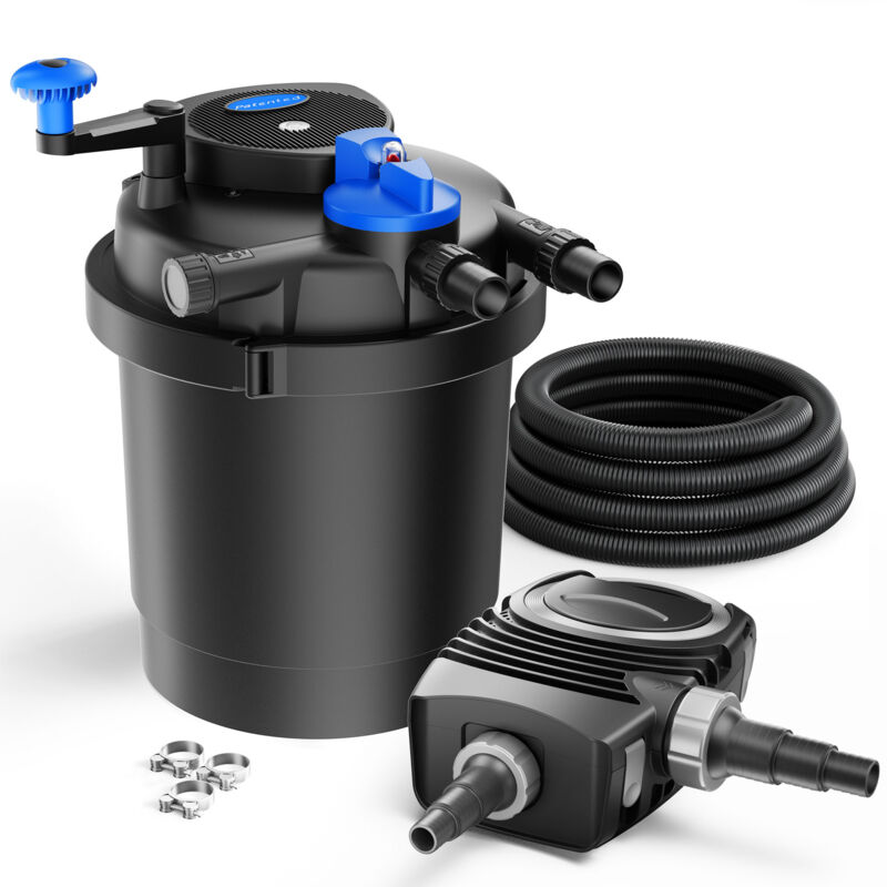 SunSun Komplettset: CPF-2500 Teichdruckfilter bis 6000 L mit 11 Watt UV-C Teichklärer, NEO-2800 SuperECO Teichpumpe 3000l/h 10W, 5m Teichschlauch 32