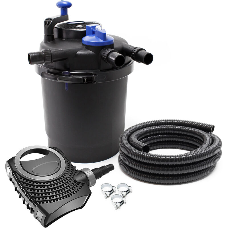 SunSun Komplettset: CPF-2500 Teichdruckfilter bis 6000 L mit 11 Watt UV-C Teichklärer, NEO6000 SuperEco Teichpumpe 6000l/h 40W, 5m Teichschlauch 32