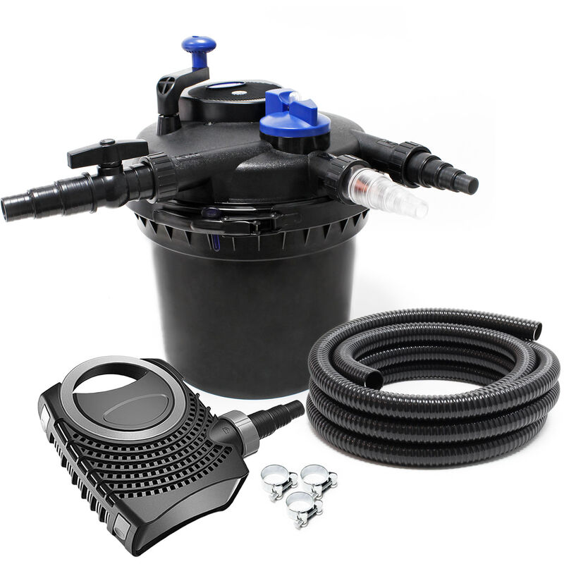 SunSun Komplettset: CPF-5000 Teichdruckfilter bis 9000 L mit 11 Watt UV-C Teichklärer, NEO6000 SuperEco Teichpumpe 6000l/h 40W, 5m Teichschlauch 38