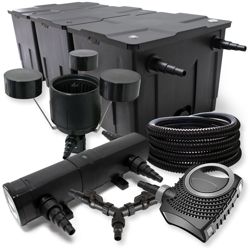 SunSun Komplettset: CBF-350C Teichfilter bis 90000 L Teichfilteranlage, NEO10000 Teichpumpe 10000l/h 80W, CUV-218 Teichklärer 18W, 25m Teichschlauch