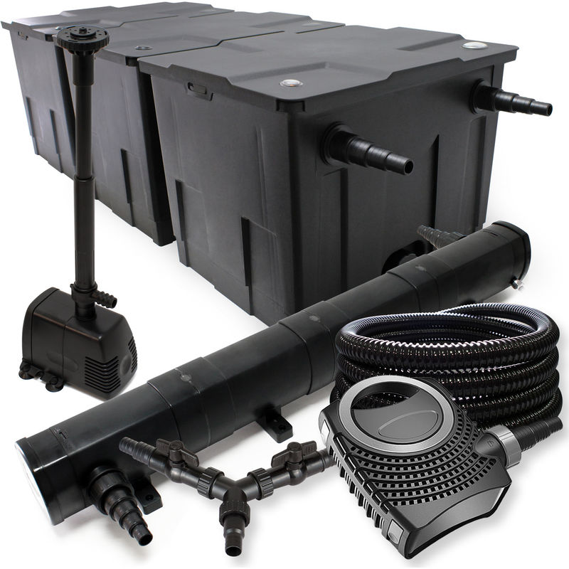 SunSun Komplettset: CBF-350C Teichfilter bis 90000 L Teichfilteranlage, NEO10000 Teichpumpe 10000l/h 80W, CUV-272 Teichklärer 72W, 25m Teichschlauch