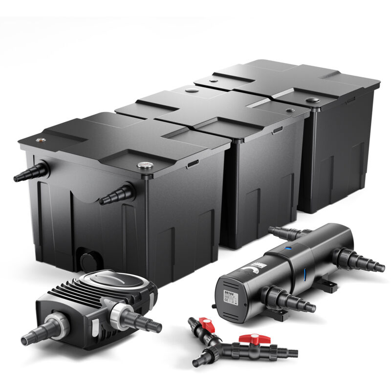 Sunsun - Komplettset: CBF-350C Teichfilter bis 90000 l Teichfilteranlage als Durchlauffilter, NEO10000 SuperECO Teichpumpe 10000l/h 80W, CUV-236