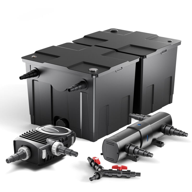 Sunsun - Komplettset: CBF-350B Teichfilter bis 60000 l Teichfilteranlage als Durchlauffilter, NEO10000 SuperECO Teichpumpe 10000l/h 80W, CUV-224