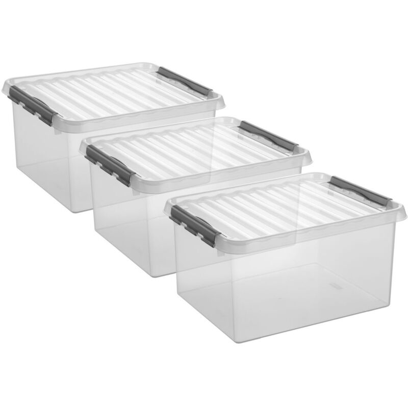 3 Stück Aufbewahrungsbox Q-Line 36L transparent mit Deckel Kunststoffbox