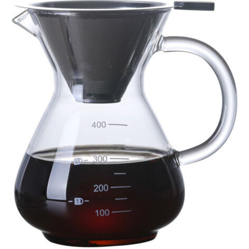 Ahlsen Pour-Over-Kaffeemaschine, manueller Kaffeefilter, 400-ml-Kaffeekanne, Pour-Over-Kaffeemaschine, Borosilikatglaskaraffe, manuelle