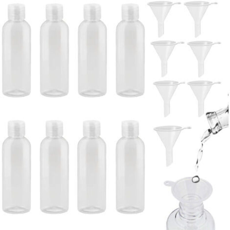 Ahlsen 8 Reiseflaschen, 100 ml Kunststoffflaschen mit 8 kleinen Trichtern, transparente PET-Kosmetik