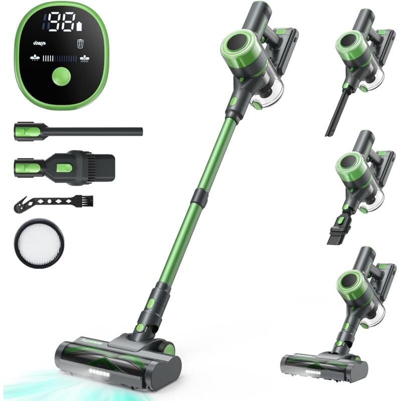 Supstable Akku Staubsauger 30.000Pa, Staubsauger Kabellos mit 60 Min. Laufzeit, Super Leise Akkusauger mit led Display/Anti-Tangle-Bürste, 450W