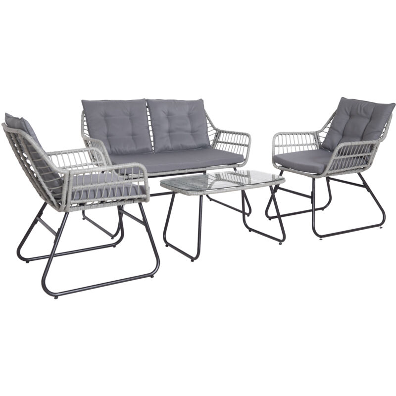 Capri Balkonmöbel-Set Polyrattan Sitzgruppe Outdoor 4-tlg. Gartenlounge Hellgrau/Dunkelgrau - Svita