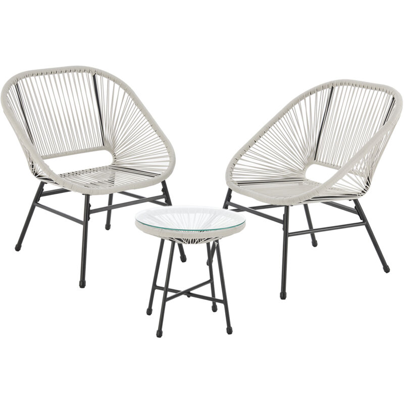 Tulum Balkon-Möbel 3-tlg. Garten-Möbel Set Balkonstühle mit Tisch Weiß - Svita