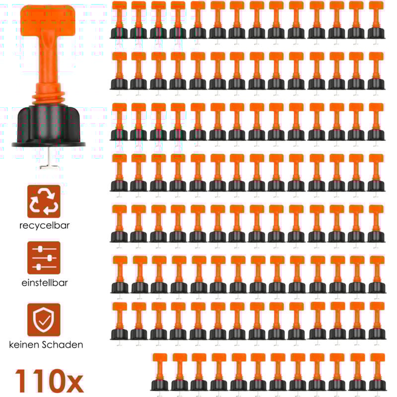 Swanew - 110x Fliesen Nivelliersystem Level Wiederverwendbar Fliesen Verlegehilfe Fliesenkeile Kunststoff Bodenbelag Fliesen Handwerkzeuge mit 8PCS