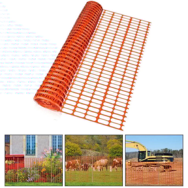 1x50m Absperrzaun Bauzaun Warnnetz orange,Sicherheitszaun mobiles Netz, Kunststoff Fangzaun, Zaun flexibel Mobiler Zaun Hühnerzaun Geflügelzaun