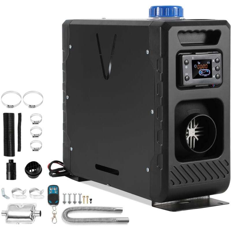 8KW Diesel Standheizung 12V/24V Bluetooth-Steuerung Integration Air Diesel Luftheizung lcd mit Schalldämpfer für Auto pkw lkw Wohnmobil Schwarz