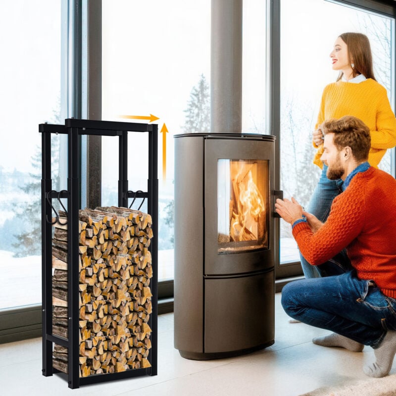 Kaminholzregal Metall Brennholzregal Holzkorb Ausziehbar Brennholzständer schwarzes L40/53/65cm H100/125/150cm - Swanew