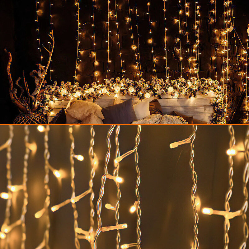 SWANEW LED lichterkette Lichtervorhang Deko Vorhanglichtermit 300 LED 8 Lichtmodi USB Lichterkette Beleuchtung für Weihnachten-IP44 Warmweiß
