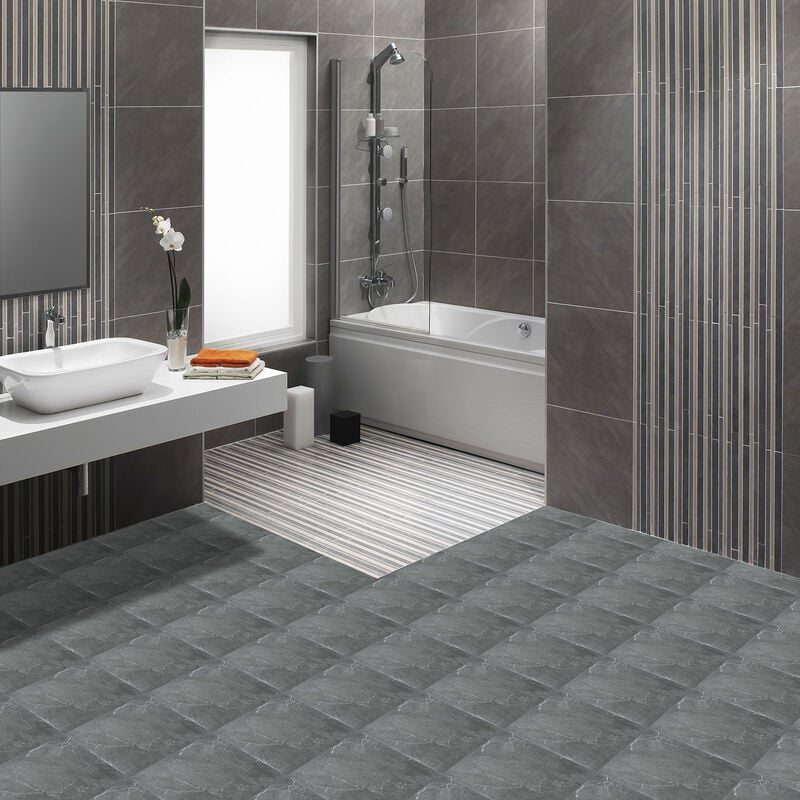 (Deactive) SWANEW PVC Laminat Vinyl Laminat Bodenbelag Dekor-Dielen Selbstklebend Grau Marmor ca. 1m²