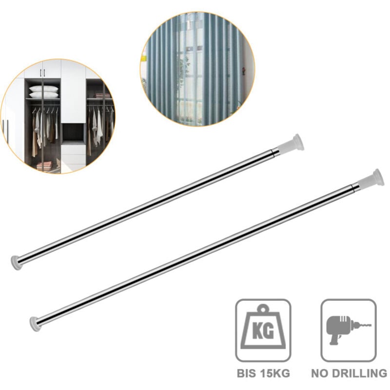 Teleskopstange Duschvorhangstange stufenlos Edelstahl Duschstange Gardinen Kleiderstange, Verstellbereich 150-240cm - Swanew