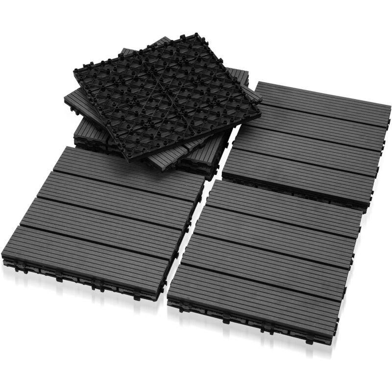 Terrassenfliesen Holzfliesen wpc Fliesen 11er Kunststoff 1m² Garten 30x30cm Klickfliese Bodenbelag mit Drainage Anthrazit-grau - Swanew