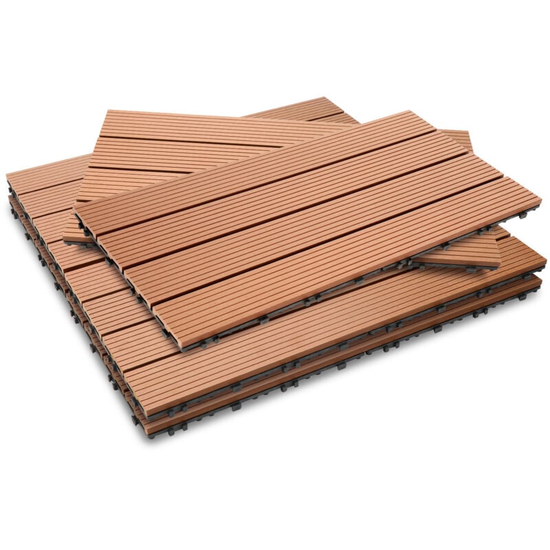 Swanew - wpc Fliesen Terrassenfliesen 12 Stück = 2m² Terrassendielen Holz-Optik 60x30cm, Fliese Bodenfliese Klickfliese Braun