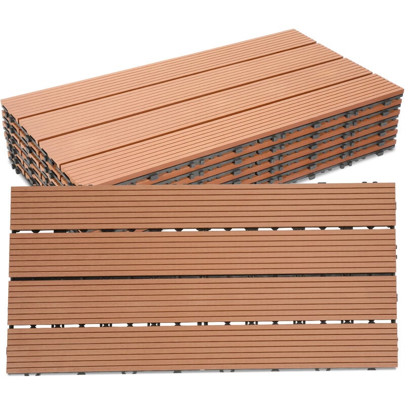 SWANEW WPC Fliesen Terrassenfliesen 6 Stück = 1m² Terrassendielen Holz-Optik 60x30cm, Fliese Bodenfliese Klickfliese Braun