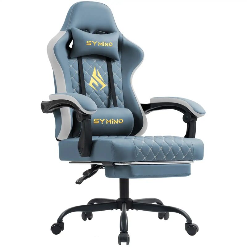 Symino Gaming Stuhl Racing Gamer Stuhl - Ergonomischer Gaming Sessel mit Lendenwirbelstütze, Gaming Chair mit Fußstütze Vintage PU Leder 130KG
