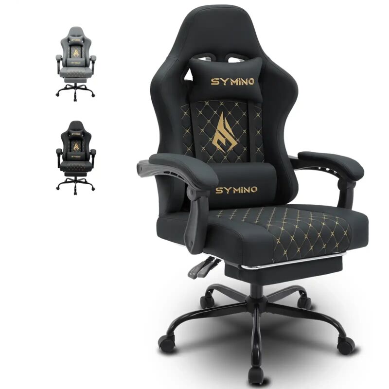 Symino Gaming Stuhl Racing Gamer Stuhl - Ergonomischer Gaming Sessel mit Lendenwirbelstütze, Verstellbare Armlehnen, Gaming Chair mit Fußstütze