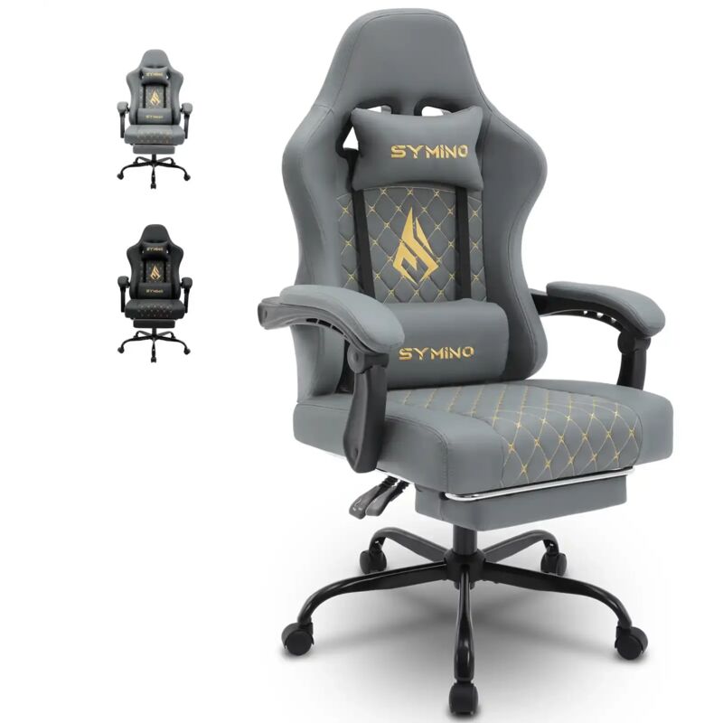 Symino Gaming Stuhl Racing Gamer Stuhl - Ergonomischer Gaming Sessel mit Lendenwirbelstütze, Verstellbare Armlehnen, Gaming Chair mit Fußstütze