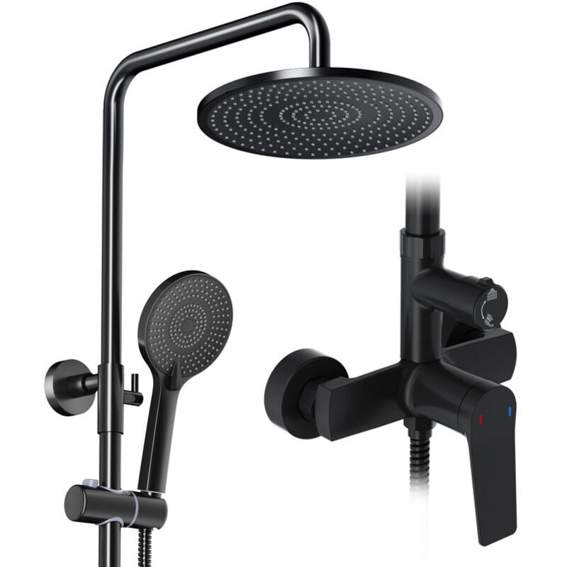 Duschsystem mit Armatur, mit Ablage, 25 x 25 cm Rund Regendusche 3 Strahlart(en), Regendusche mit Armatur aus Messing, 25cm Regendusche