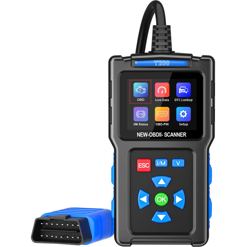 T200 Diagnosegerät – Multifunktionaler OBD2-Scanner für Motor und Batterie – Fahrzeugcodeleser mit Batterielasttest, Fehlererkennung/Löschung und