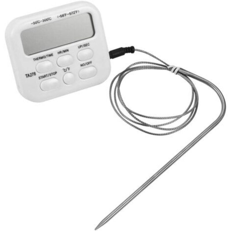 TA278 Großes digitales LCD-Display mit Thermometer, Uhr und Timer für Speisen, Räucheröfen und Grills mit Sonde – ideal für die Küche.