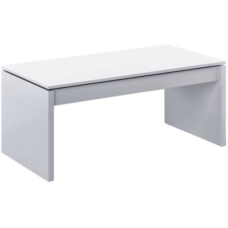 Couchtisch Ontario, Couchtisch mit abnehmbarer Platte, Couchtisch für das Wohnzimmer, cm 102x50h43/54, Glänzend weiß