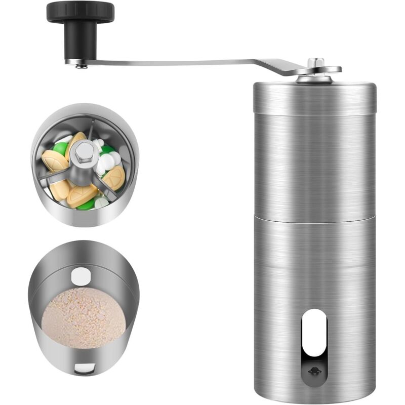 Tablettenmörser, manuelle Tablettenmühle aus Edelstahl, Medizinmörser, Tablettenmörser, Pulvermühle für Medikamente, für Senioren, Kinder und Tiere