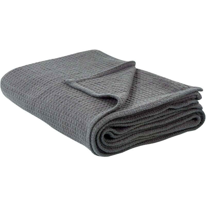Tagesdecke Dunkelgrau aus Baumwolle 220 x 200 cm Waffelpique Modernes Design Wohnaccessoires für Bett Sofa Schlafzimmer Wohnzimmer