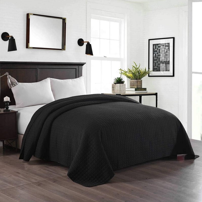 Tagesdecke in zweifarbig schwarz 240 x 260 cm - Woltu