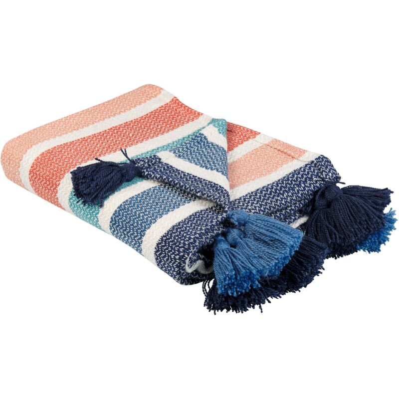 Beliani - Tagesdecke Polyester pet mehrfarbig 130 x 150 cm mit dekorativen Quasten im Streifenmuster