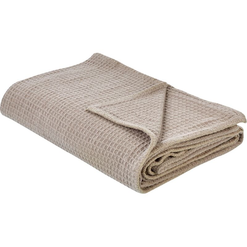 Tagesdecke Taupe aus Baumwolle 220 x 200 cm Waffelpique Modernes Design Wohnaccessoires für Bett Sofa Schlafzimmer Wohnzimmer