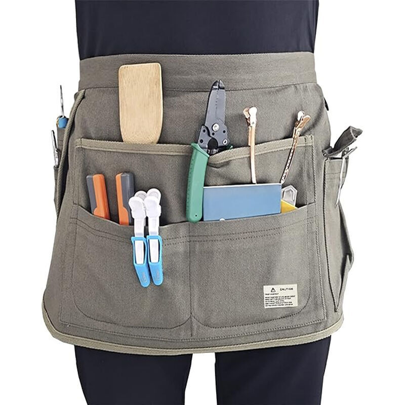 Taillenschürze aus Segeltuch mit 8 Taschen, Werkzeuggürtel für Koch, Friseur, Barkeeper, Gärtner, Handwerker, Werkzeug-Organizer (Armeegrün)