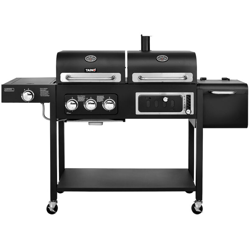 TAINO HERO DUO Gasgrill Holzkohlegrill Smoker Grillwagen BBQ Grill Schwarz
