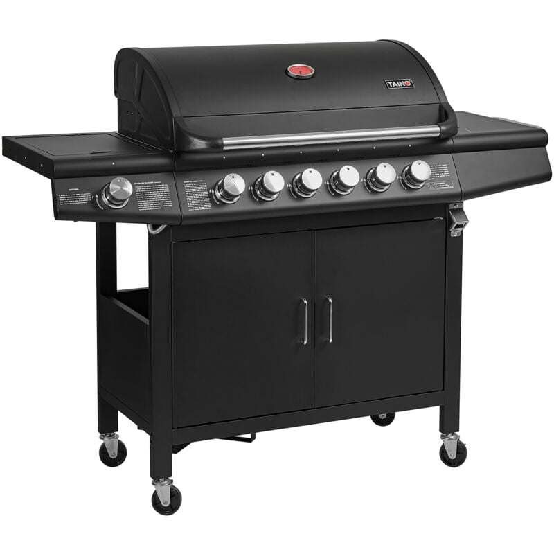 Taino - red 6+1 Gasgrill bbq grillwagen Edelstahl Brenner+ Seitenkocher Schwarz