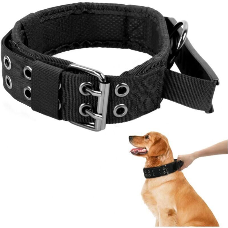 Taktisches Hundehalsband (35–45 cm) mit Kontrollgriff, verstellbares, gepolstertes Militär-Hundehalsband, Nylon-Hundehalsband mit Metallschnalle für