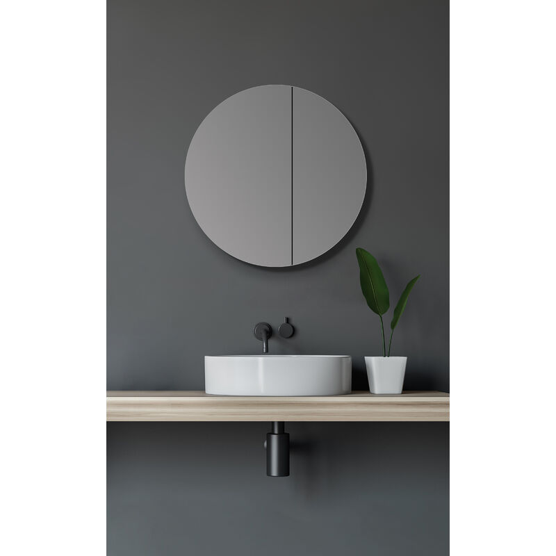 Spiegelschrank Bad rund ø 60 cm - Badezimmer Spiegelschrank mit hochwertigem Aluminium Korpus - Bad Spiegelschrank mit zwei Glaseinlegeböden - Talos