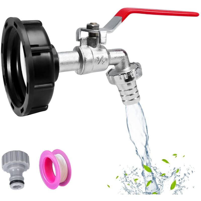 Beijiyi - Tank-Wasserhahn, mit Bewässerungsschlauch-Wasserhahn-Adapter, S60X6 IBC-Wasserhahn-Anschluss, Garten-Wasserhahn für Regenwassersammler (1/2