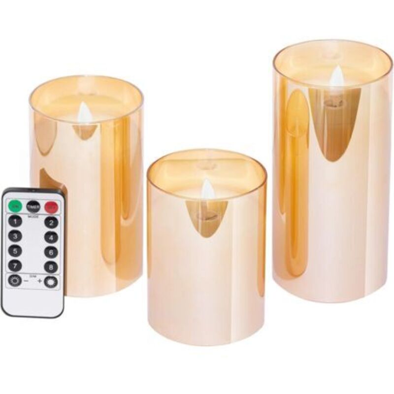 Set mit 3 flammenlosen LED-Kerzen, batteriebetriebene Stumpenkerzen, elektrische Kerzen mit Fernbedienung und Timer, 7,6 cm Durchmesser x 10,2 cm