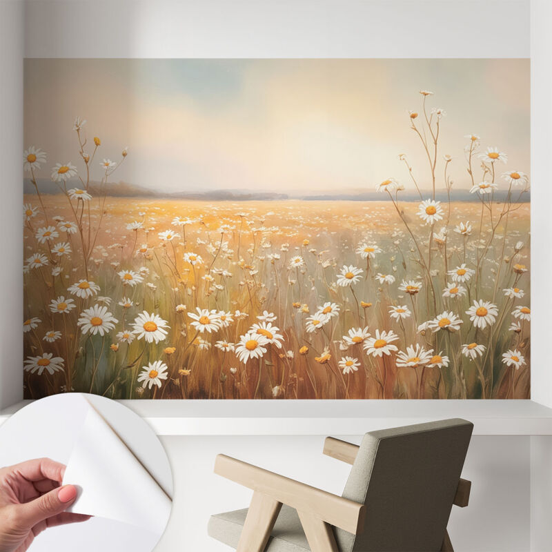 Tapete Selbstklebend - Wandtapete modern - Tapete mit Motiv - Tapete Schlafzimmer Blumenwiese 104x70 cm